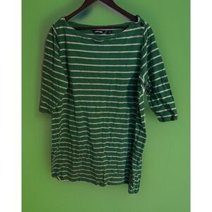 Lands' End Dress Women's 2X‎ 20W/22 Striped 3/4 Sleeve Cotton Knee Length Green